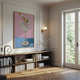 Diver Martini Canvas Wall Art, Modern Surreal Cocktail Painting, Whimsical Home Decor, Pink and Blue Art Print, Framed Art for Living Room or Bar