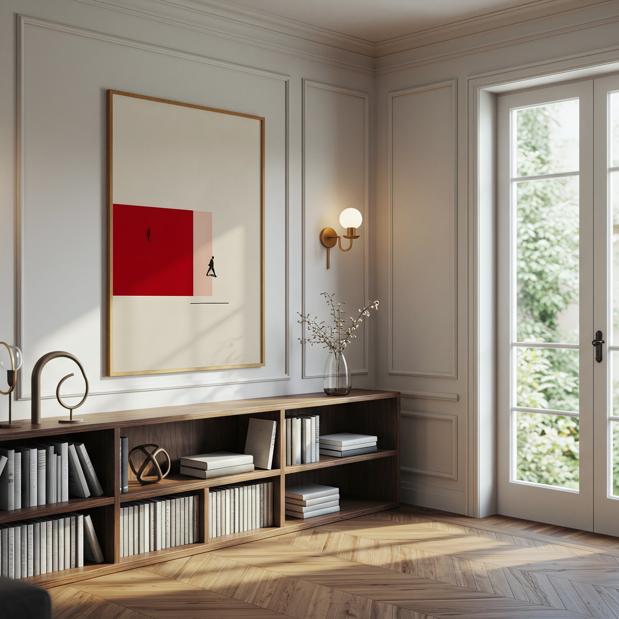 Minimalist Abstract People Art Canvas Wall Art, Modern Red Geometric Print, Contemporary Home Decor, Living Room Accent Piece, Scandinavian Style Wall Hanging