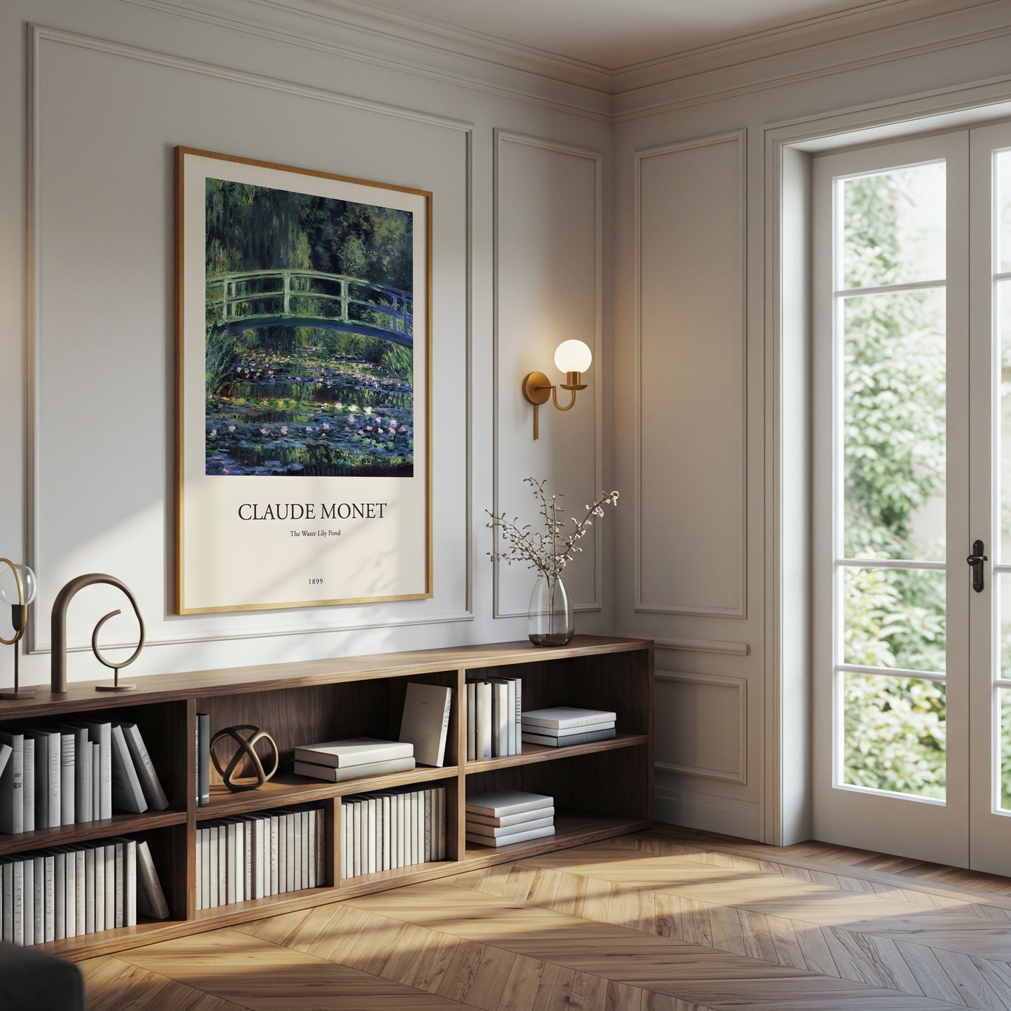 Claude Monet The Water Lily Pond Canvas Wall Art, Impressionist Art Print, Botanical Bridge Landscape Canvas Wall Art, Classic Fine Art Decoration