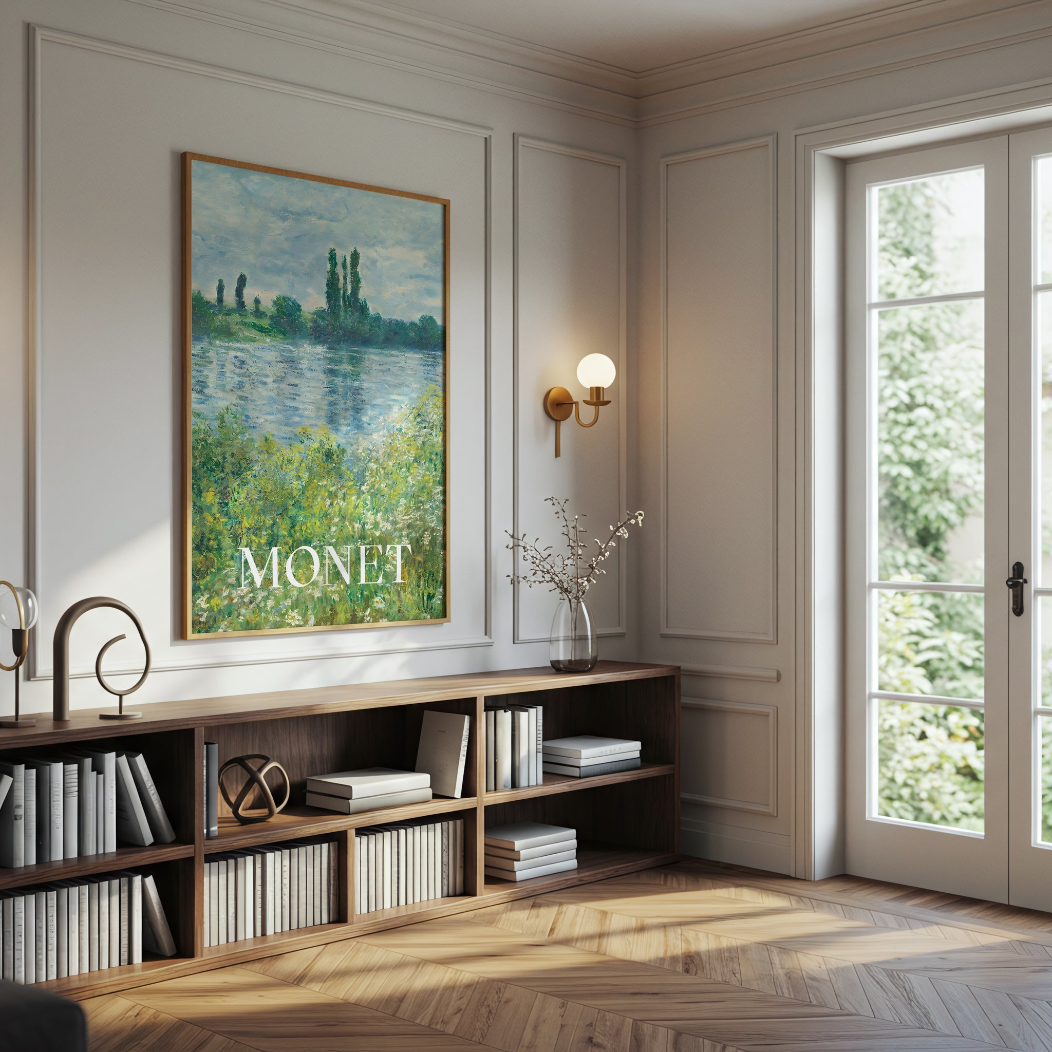 Monet Impressionist River Landscape Canvas Wall Art, Nature Scenery Canvas Wall Art, Classic Fine Art Print, Framed Canvas Wall Art for Living Room and Office Decor