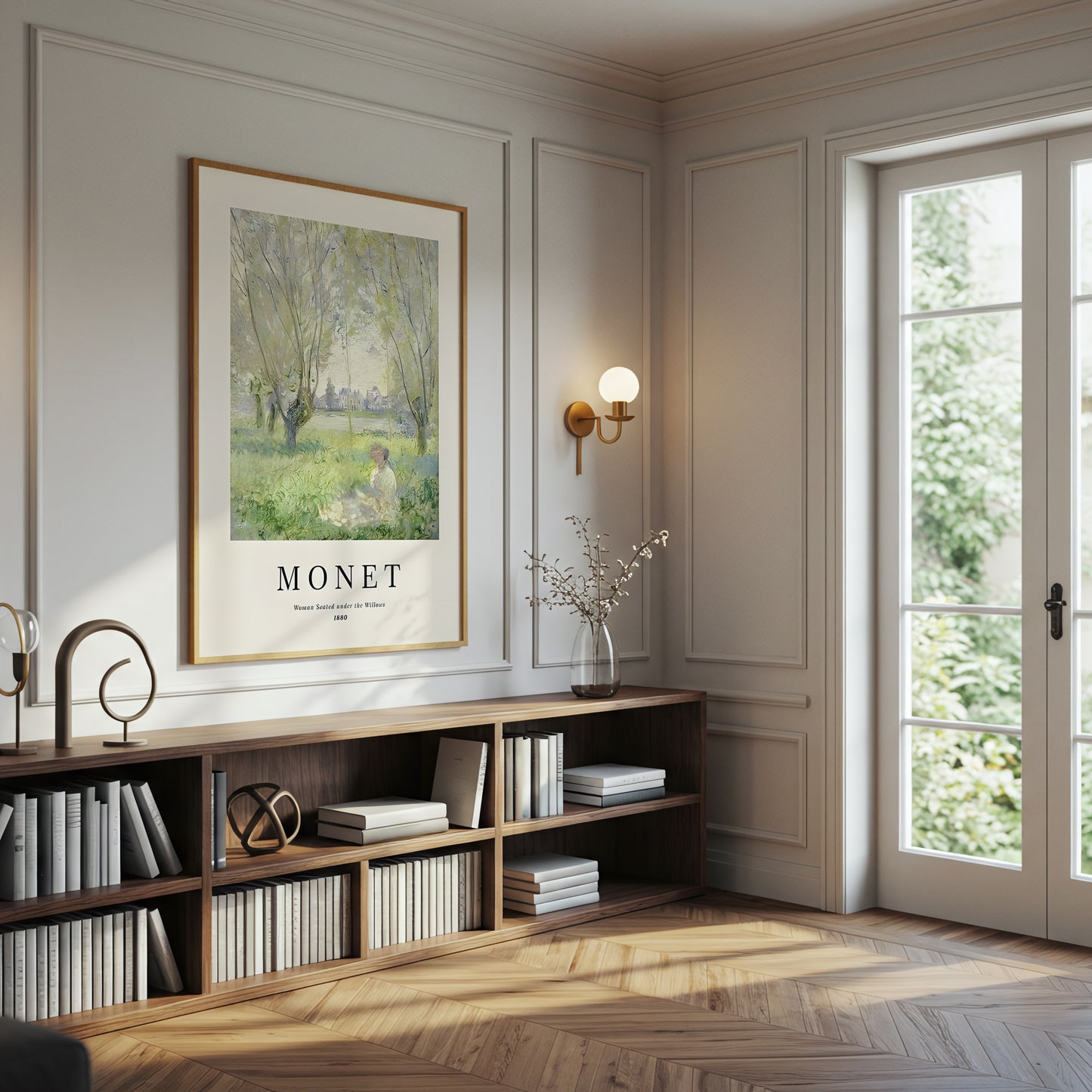 Monet Woman Seated Under the Willows 1880 Canvas Wall Art, Impressionist Landscape Art Print, Framed Fine Art Décor, Classic French Painting for Living Room or Office