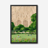 Notre Dame Park Scene Canvas Wall Art, Paris Landmark Decor, Botanical Landscape Print, Modern French Art for Living Room, Framed Canvas Wall Art, Elegant Gothic Cathedral Design