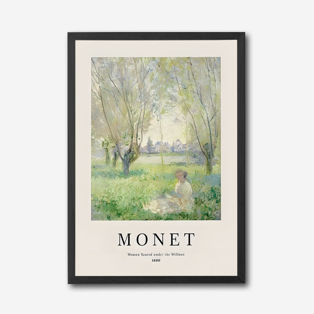 Monet Woman Seated Under the Willows 1880 Canvas Wall Art, Impressionist Landscape Art Print, Framed Fine Art Décor, Classic French Painting for Living Room or Office