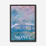 Monet Impressionist Art Canvas Wall Art, Framed Blue and Pink Seascape Print, Modern Living Room and Bedroom Décor, Fine Art Reproduction