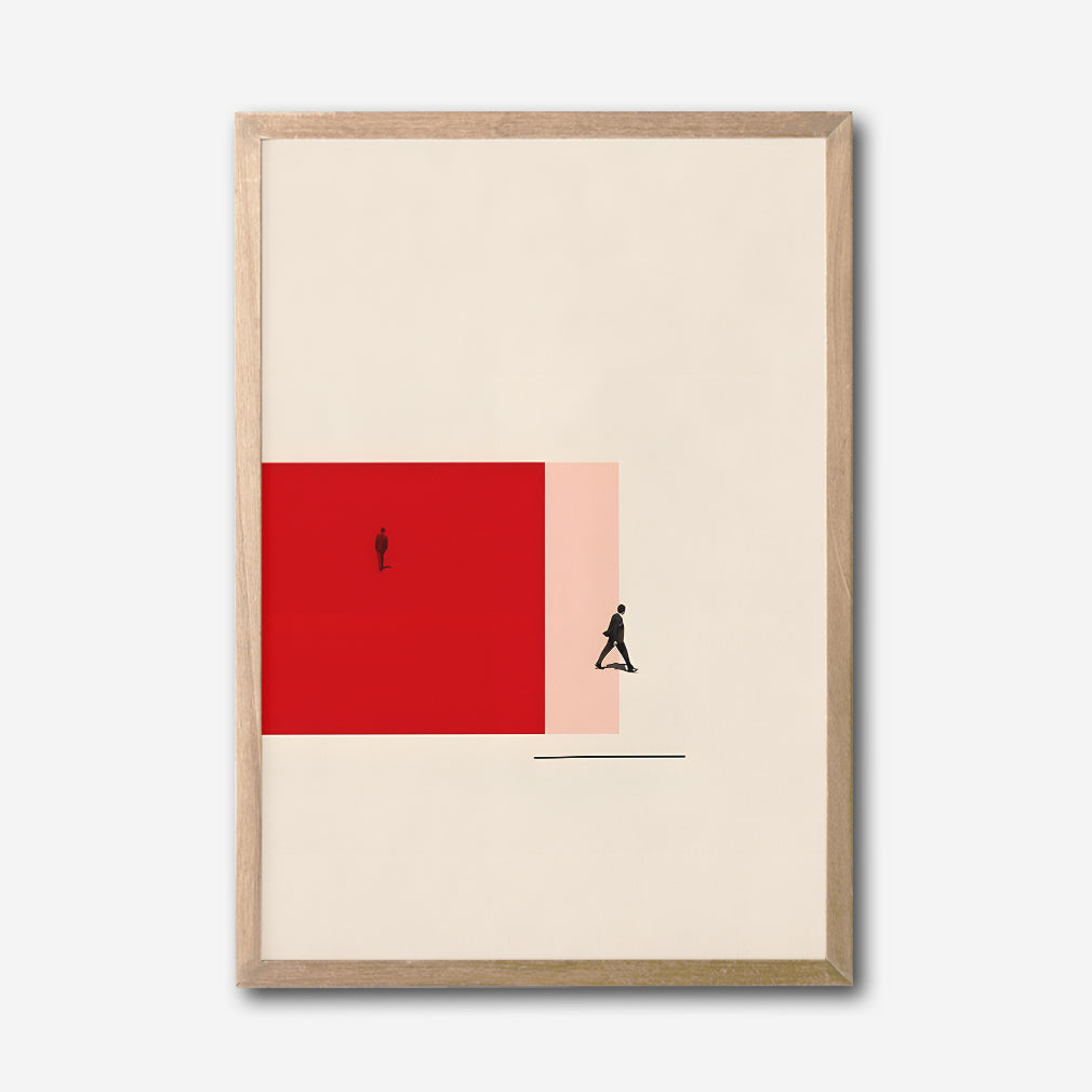 Minimalist Abstract People Art Canvas Wall Art, Modern Red Geometric Print, Contemporary Home Decor, Living Room Accent Piece, Scandinavian Style Wall Hanging