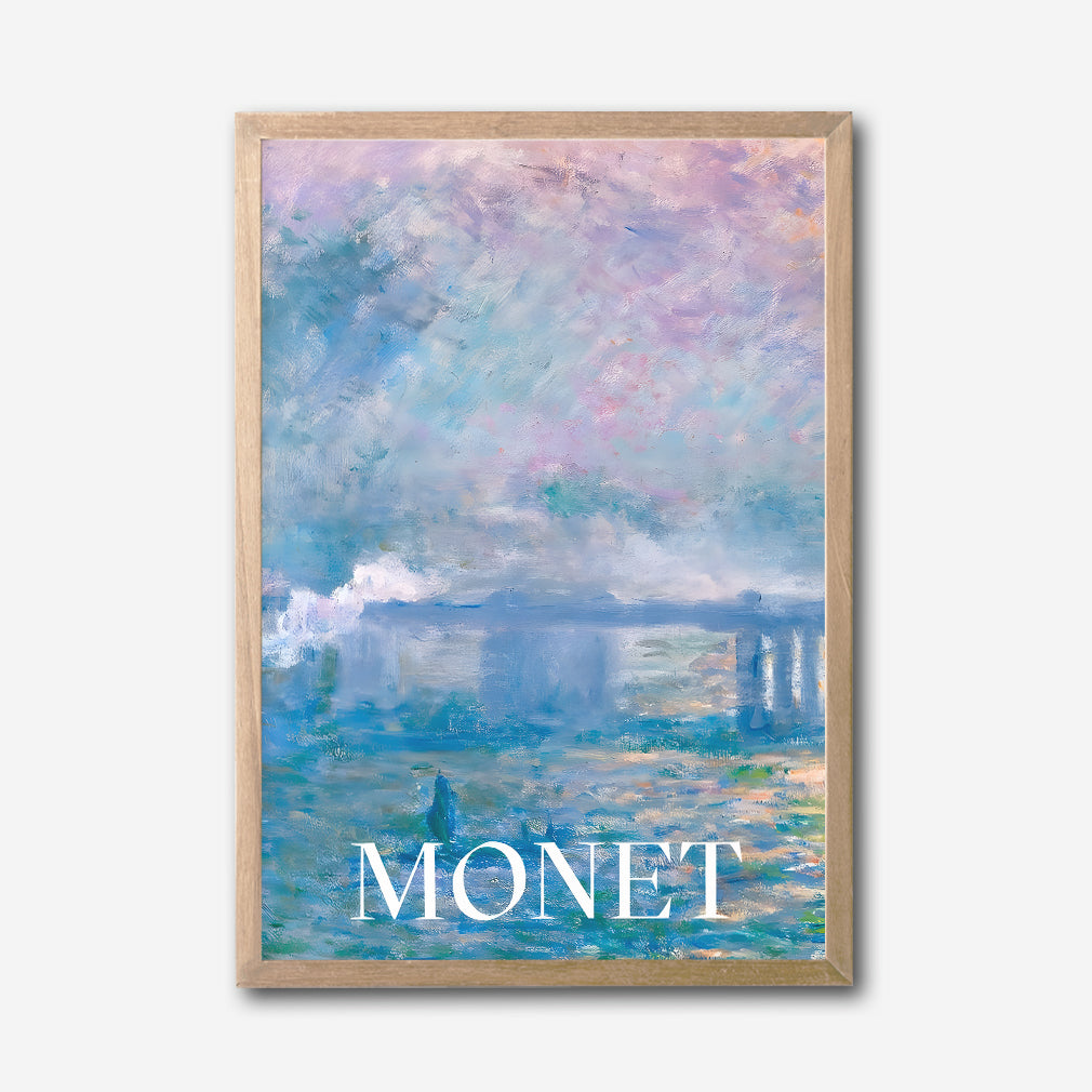 Monet Impressionist Art Canvas Wall Art, Framed Blue and Pink Seascape Print, Modern Living Room and Bedroom Décor, Fine Art Reproduction