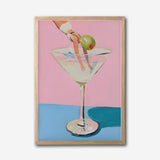 Diver Martini Canvas Wall Art, Modern Surreal Cocktail Painting, Whimsical Home Decor, Pink and Blue Art Print, Framed Art for Living Room or Bar