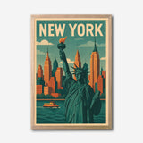 New York Skyline Canvas Wall Art, Statue of Liberty Wall Decor, Retro Cityscape Artwork, Modern Urban Home Accent
