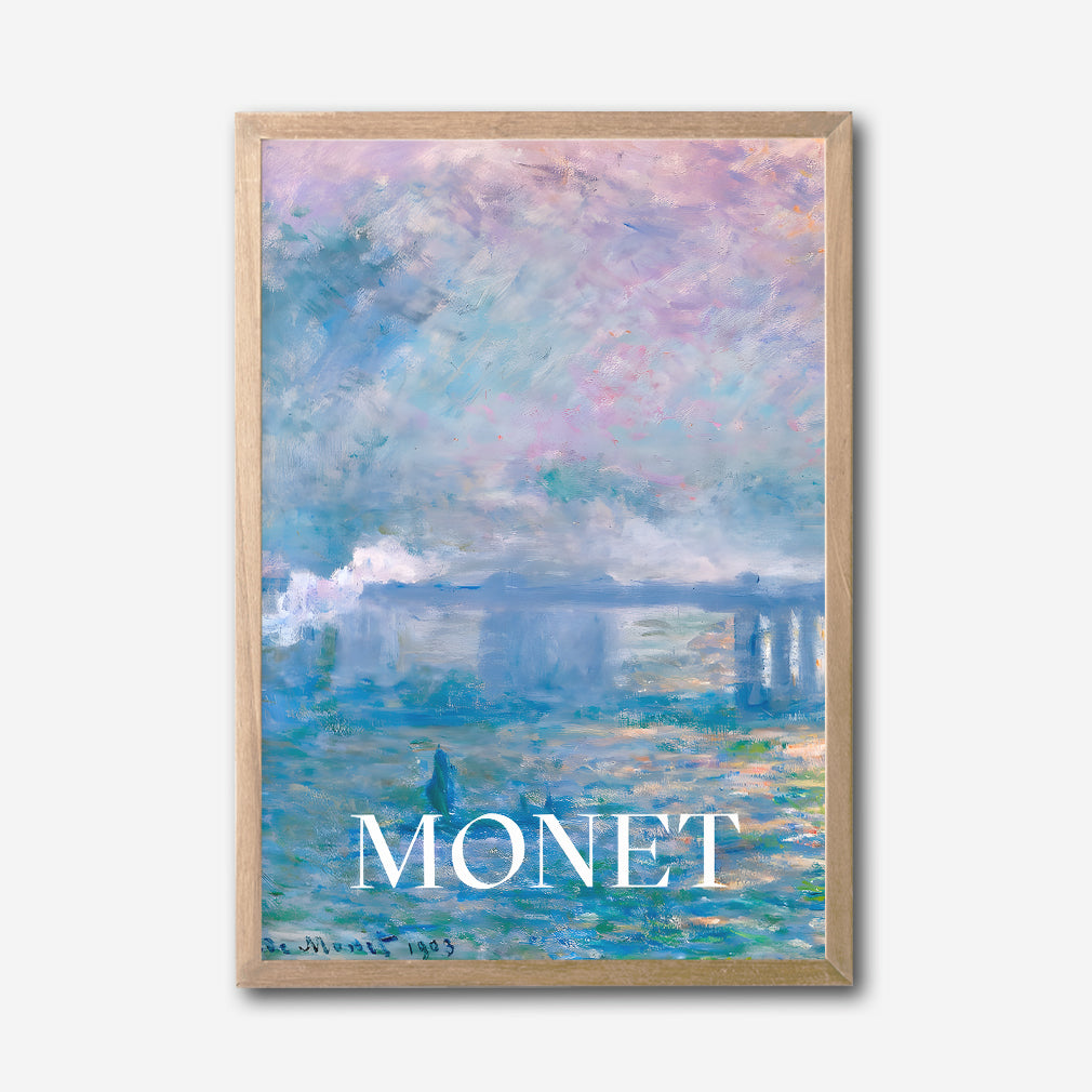 Claude Monet Impressionist Canvas Wall Art, Blue and Purple Abstract Seascape, Modern Framed Home Decor, Fine Art Print for Living Room or Bedroom