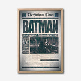 Batman Newspaper Poster Canvas Wall Art, Gotham Times Headline Print, Superhero Room Decor, Modern Comic Art, Framed Home Office Wall Decoration