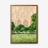 Notre Dame Park Scene Canvas Wall Art, Paris Landmark Decor, Botanical Landscape Print, Modern French Art for Living Room, Framed Canvas Wall Art, Elegant Gothic Cathedral Design
