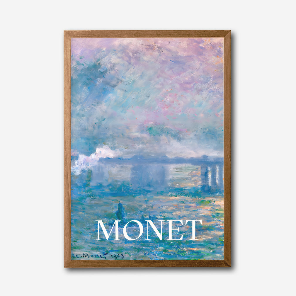 Claude Monet Impressionist Canvas Wall Art, Blue and Purple Abstract Seascape, Modern Framed Home Decor, Fine Art Print for Living Room or Bedroom