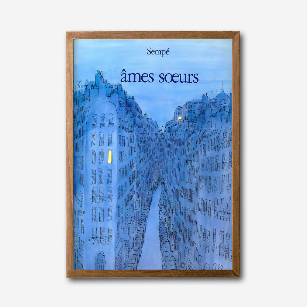 Paris Blue Cityscape Canvas Wall Art, Sempé Illustration, French Street Decor, Soulmates Wall Print, Urban Romantic Gift, Modern Home Accent