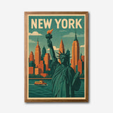 New York Skyline Canvas Wall Art, Statue of Liberty Wall Decor, Retro Cityscape Artwork, Modern Urban Home Accent