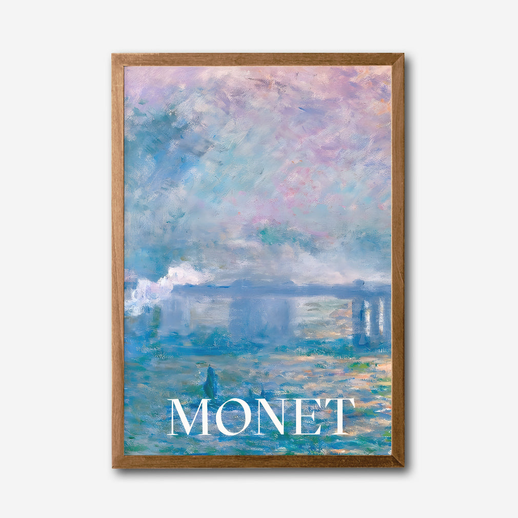 Monet Impressionist Art Canvas Wall Art, Framed Blue and Pink Seascape Print, Modern Living Room and Bedroom Décor, Fine Art Reproduction