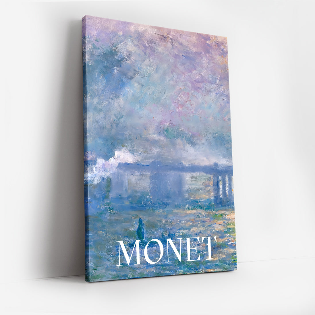 Monet Impressionist Art Canvas Wall Art, Framed Blue and Pink Seascape Print, Modern Living Room and Bedroom Décor, Fine Art Reproduction