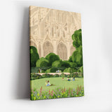 Notre Dame Park Scene Canvas Wall Art, Paris Landmark Decor, Botanical Landscape Print, Modern French Art for Living Room, Framed Canvas Wall Art, Elegant Gothic Cathedral Design