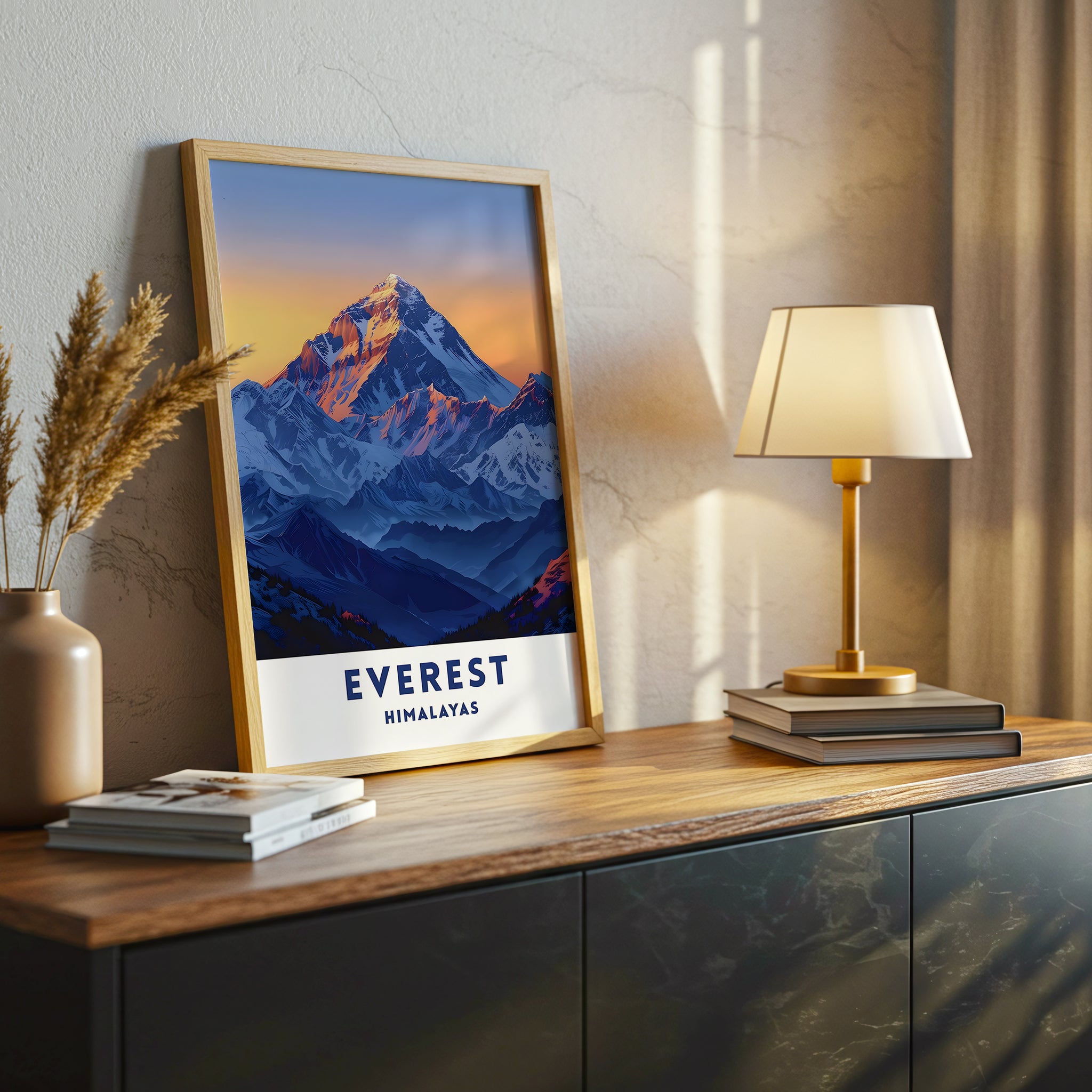 Everest Himalayas Canvas Wall Art, Mountain Sunset Modern Decor, Vibrant Landscape Artwork, Framed Ready to Hang