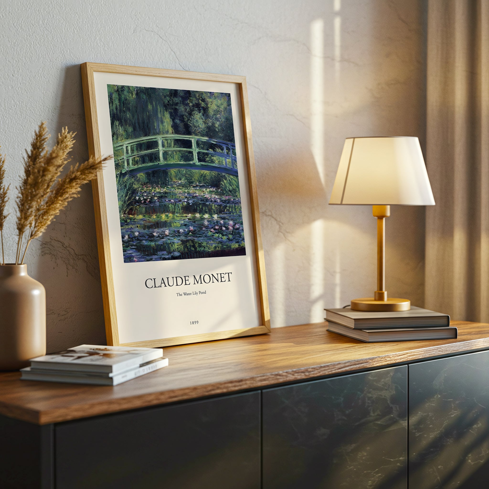 Claude Monet The Water Lily Pond Canvas Wall Art, Impressionist Art Print, Botanical Bridge Landscape Canvas Wall Art, Classic Fine Art Decoration