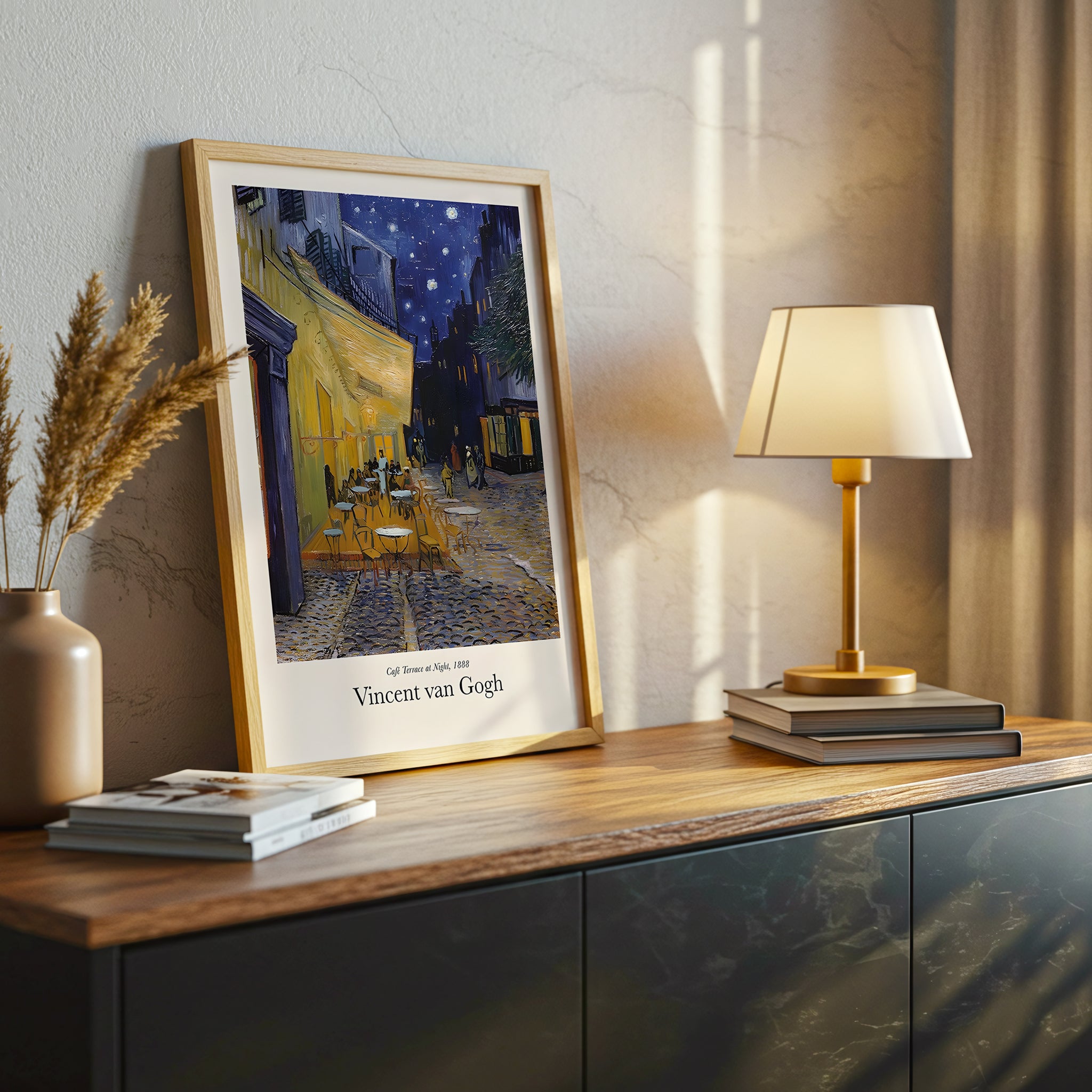 Vincent van Gogh Cafe Terrace at Night Canvas Wall Art, Framed Art Print, Starry Night Decor, Famous Artist Painting, Classic European Artwork