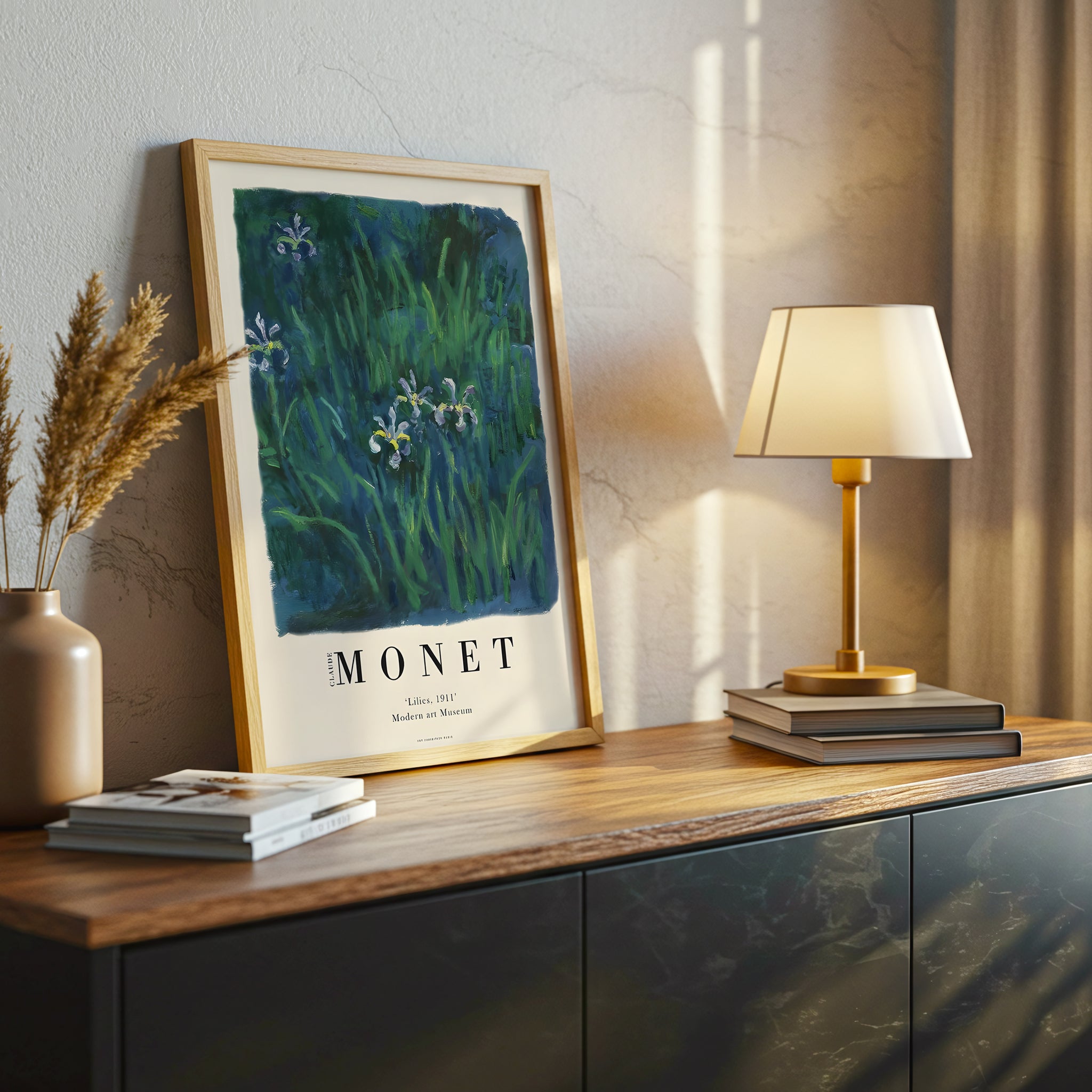 Claude Monet Lilies 1911 Canvas Wall Art, Framed Impressionist Print, Modern Art Museum Collection, Nature Landscape Decor for Living Room Bedroom Office