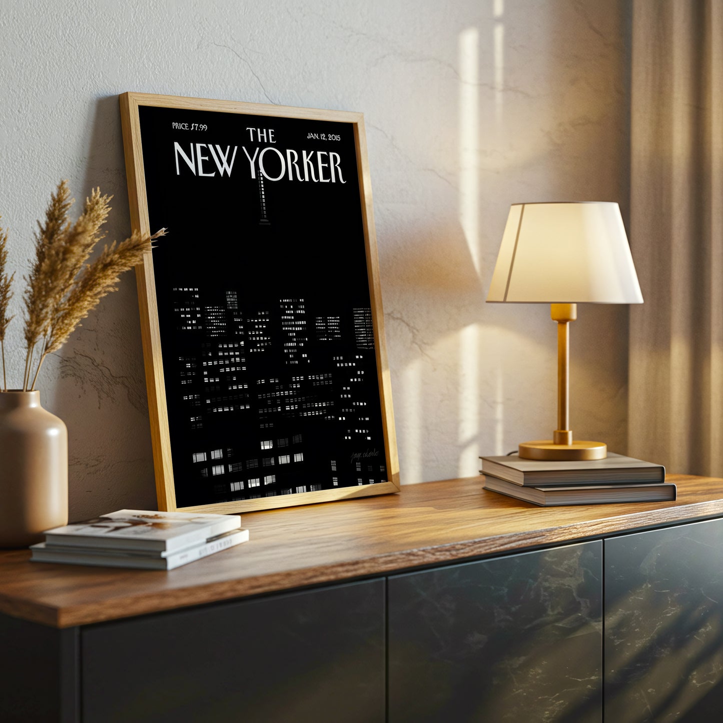 The New Yorker City Skyline Canvas Wall Art, Modern Black and White Urban Night Print, Contemporary Living Room Decor, Framed Wall Art for Home and Office