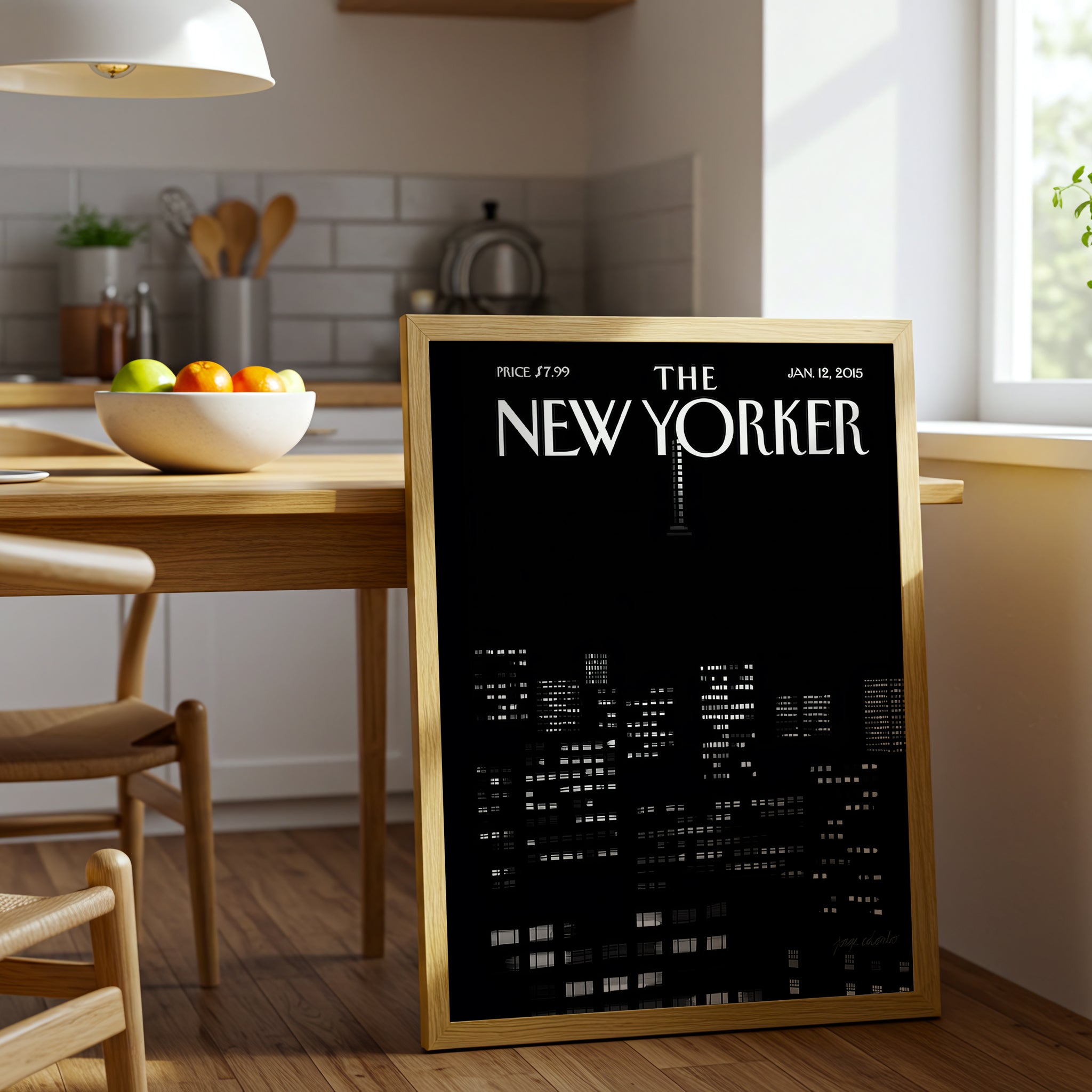 The New Yorker City Skyline Canvas Wall Art, Modern Black and White Urban Night Print, Contemporary Living Room Decor, Framed Wall Art for Home and Office