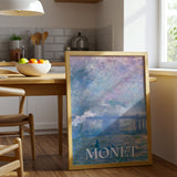 Monet Impressionist Art Canvas Wall Art, Framed Blue and Pink Seascape Print, Modern Living Room and Bedroom Décor, Fine Art Reproduction