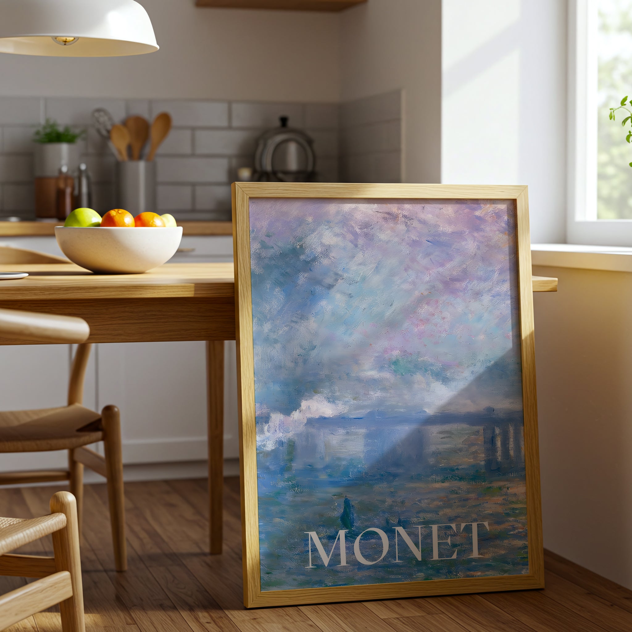 Monet Impressionist Art Canvas Wall Art, Framed Blue and Pink Seascape Print, Modern Living Room and Bedroom Décor, Fine Art Reproduction