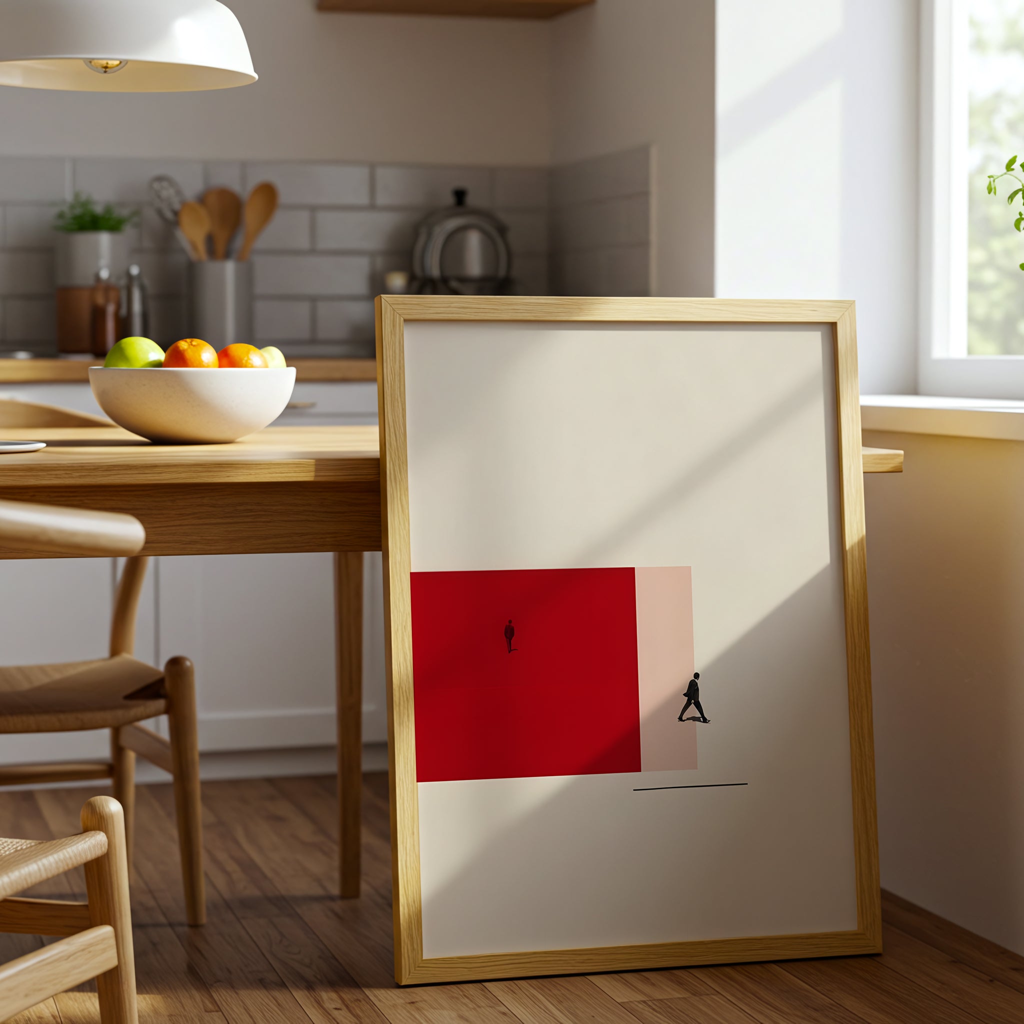 Minimalist Abstract People Art Canvas Wall Art, Modern Red Geometric Print, Contemporary Home Decor, Living Room Accent Piece, Scandinavian Style Wall Hanging