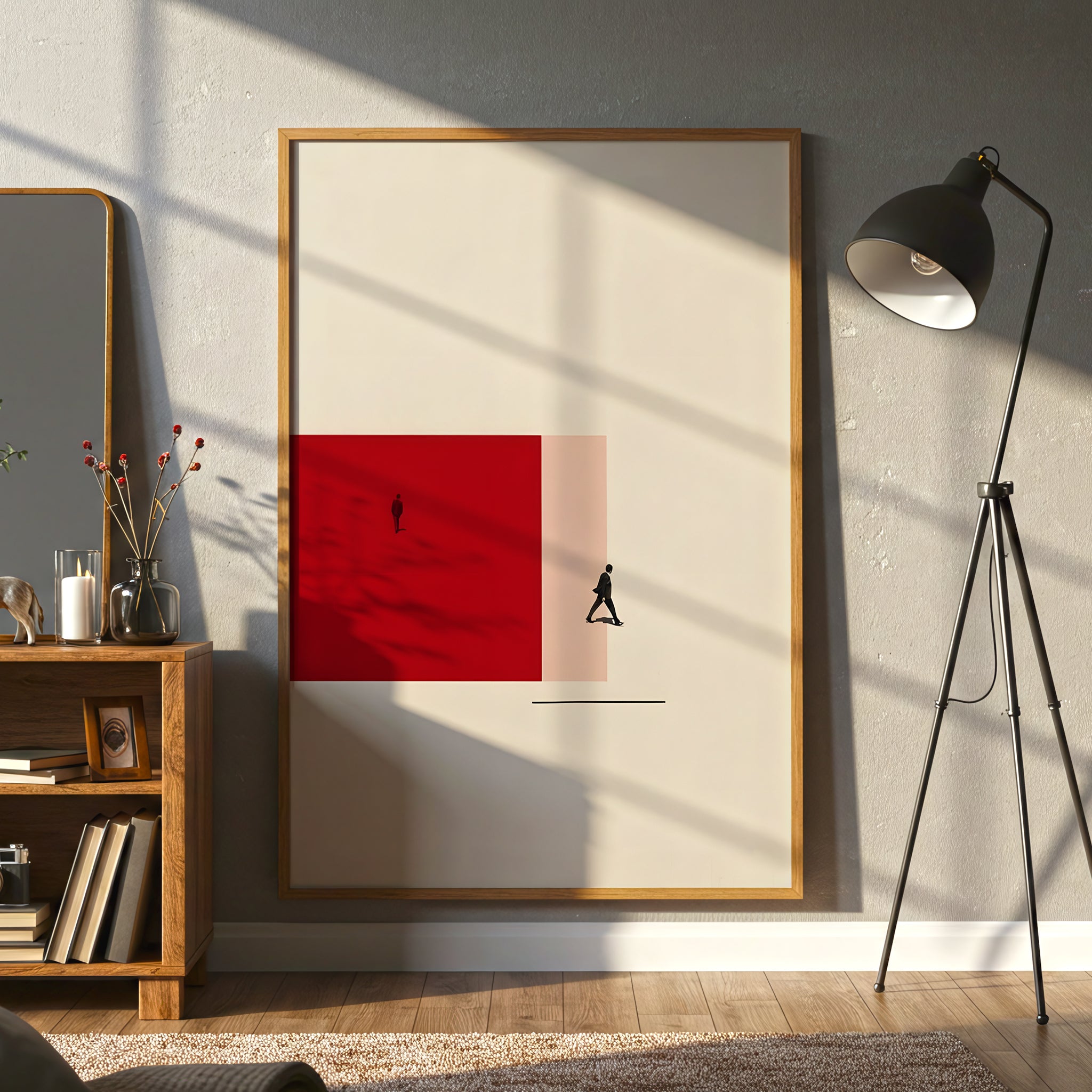 Minimalist Abstract People Art Canvas Wall Art, Modern Red Geometric Print, Contemporary Home Decor, Living Room Accent Piece, Scandinavian Style Wall Hanging