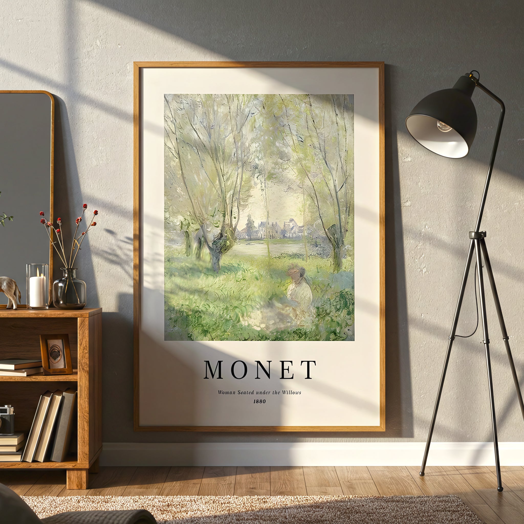 Monet Woman Seated Under the Willows 1880 Canvas Wall Art, Impressionist Landscape Art Print, Framed Fine Art Décor, Classic French Painting for Living Room or Office