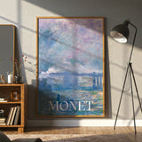 Monet Impressionist Art Canvas Wall Art, Framed Blue and Pink Seascape Print, Modern Living Room and Bedroom Décor, Fine Art Reproduction