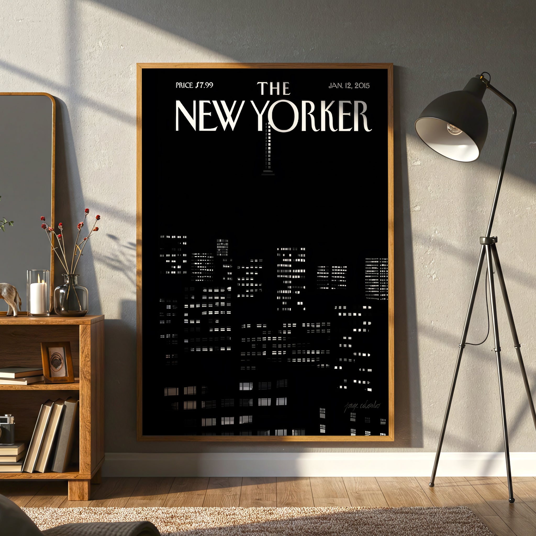 The New Yorker City Skyline Canvas Wall Art, Modern Black and White Urban Night Print, Contemporary Living Room Decor, Framed Wall Art for Home and Office