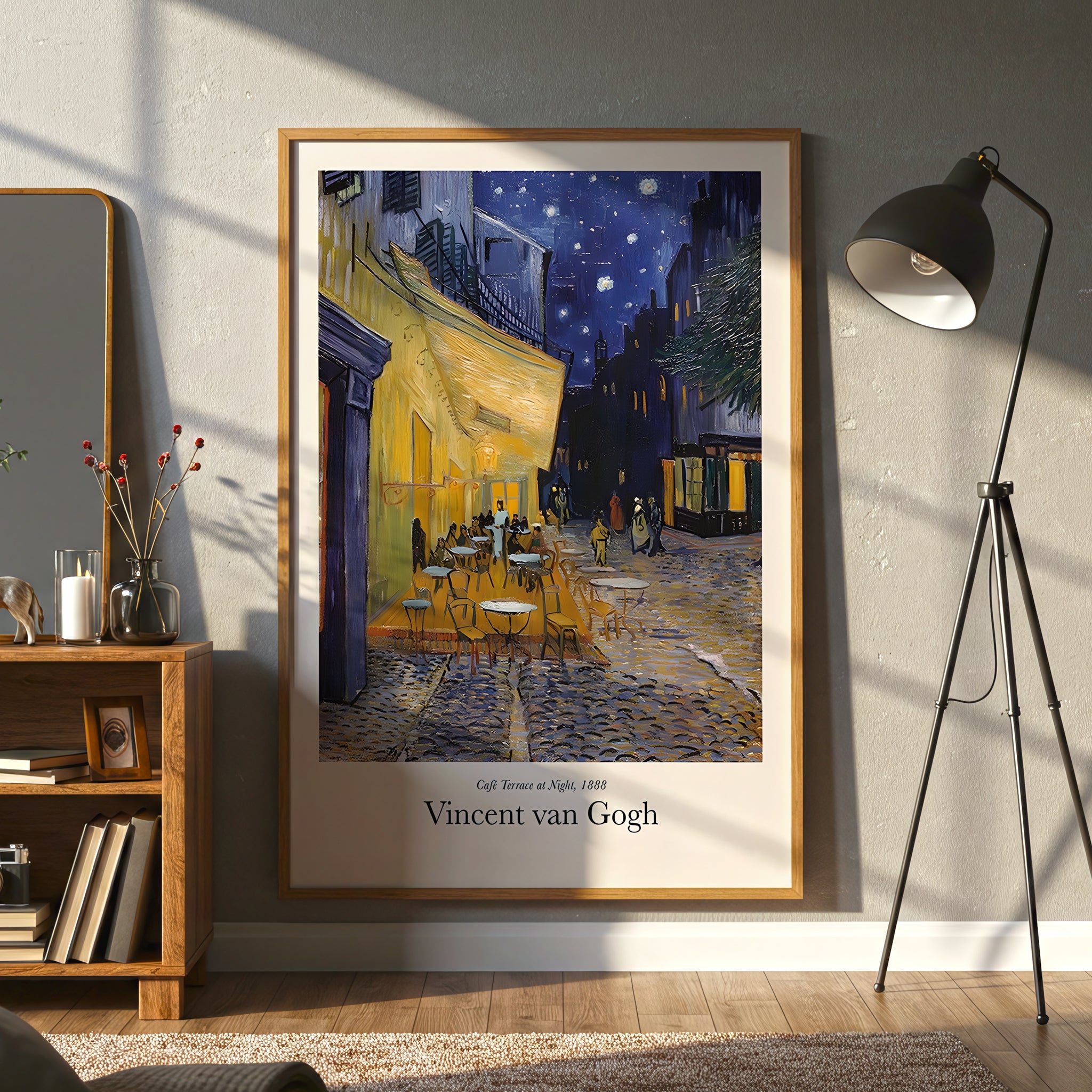 Vincent van Gogh Cafe Terrace at Night Canvas Wall Art, Framed Art Print, Starry Night Decor, Famous Artist Painting, Classic European Artwork
