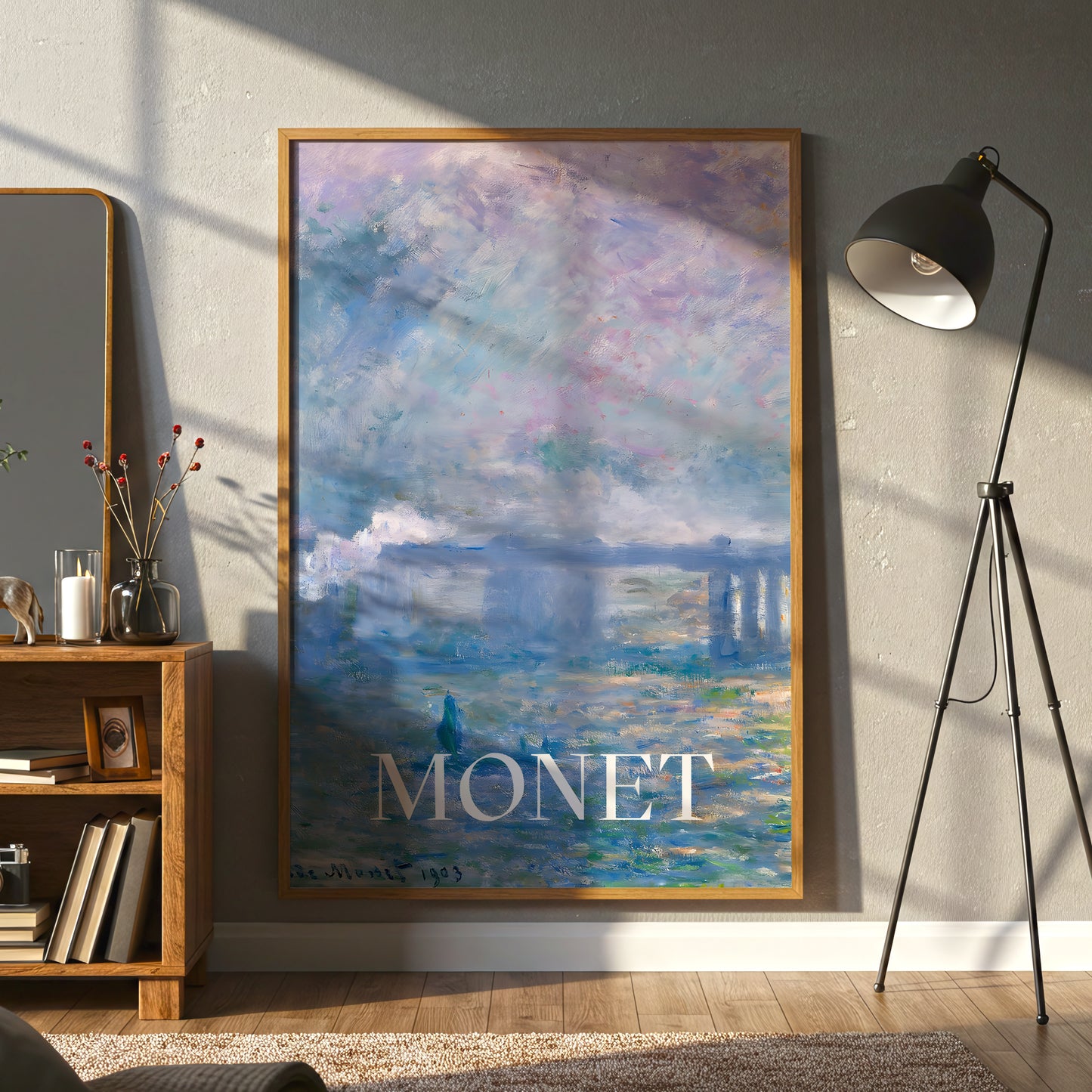 Claude Monet Impressionist Canvas Wall Art, Blue and Purple Abstract Seascape, Modern Framed Home Decor, Fine Art Print for Living Room or Bedroom