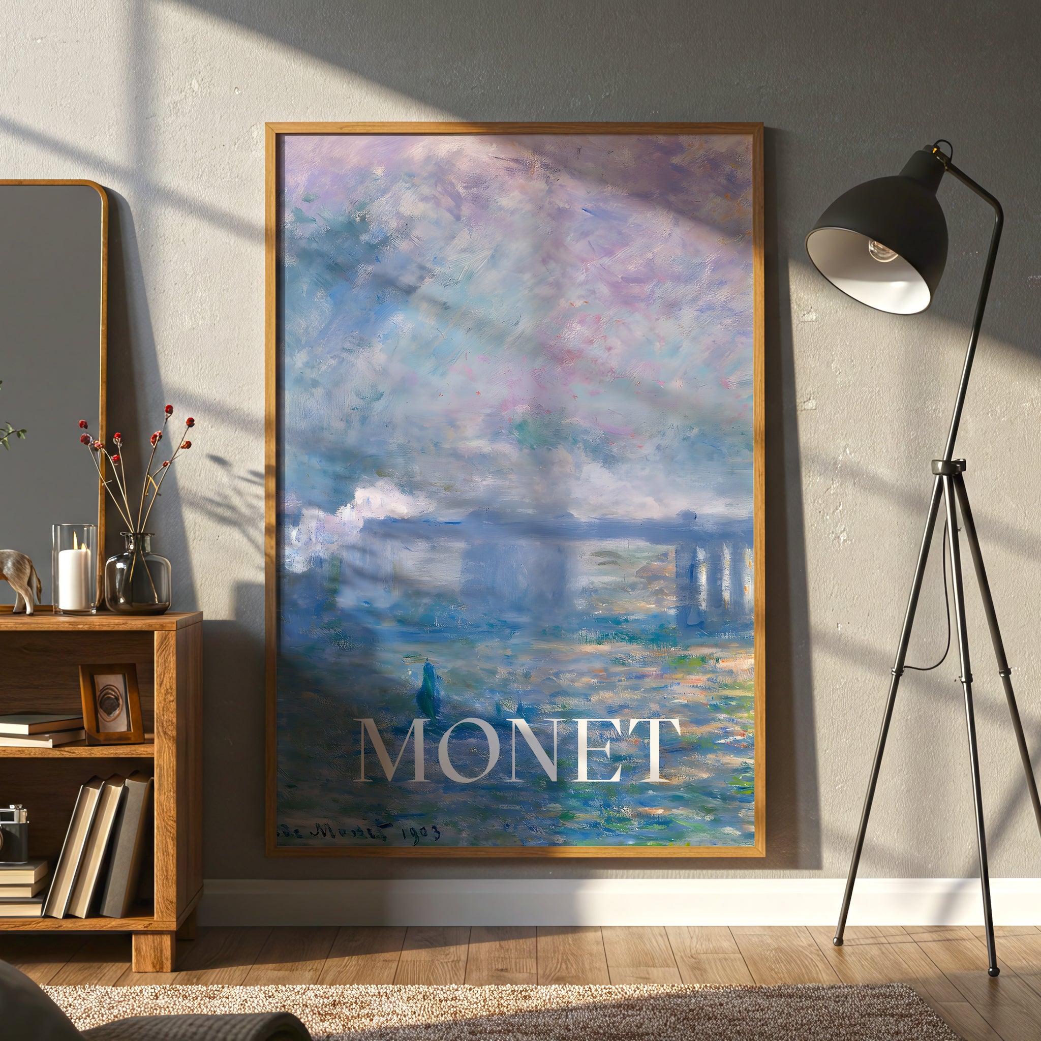 Claude Monet Impressionist Canvas Wall Art, Blue and Purple Abstract Seascape, Modern Framed Home Decor, Fine Art Print for Living Room or Bedroom