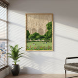 Notre Dame Park Scene Canvas Wall Art, Paris Landmark Decor, Botanical Landscape Print, Modern French Art for Living Room, Framed Canvas Wall Art, Elegant Gothic Cathedral Design