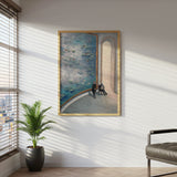 Gallery Room Scene with Large Water Lilies Canvas Wall Art, Modern Art Museum Decor, Impressionist Inspired Wall Art, Framed Home Decoration