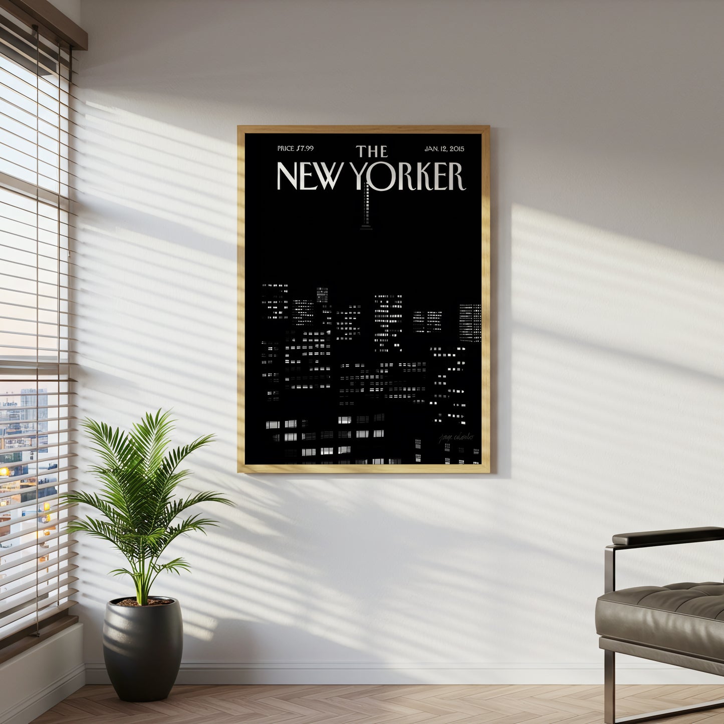 The New Yorker City Skyline Canvas Wall Art, Modern Black and White Urban Night Print, Contemporary Living Room Decor, Framed Wall Art for Home and Office