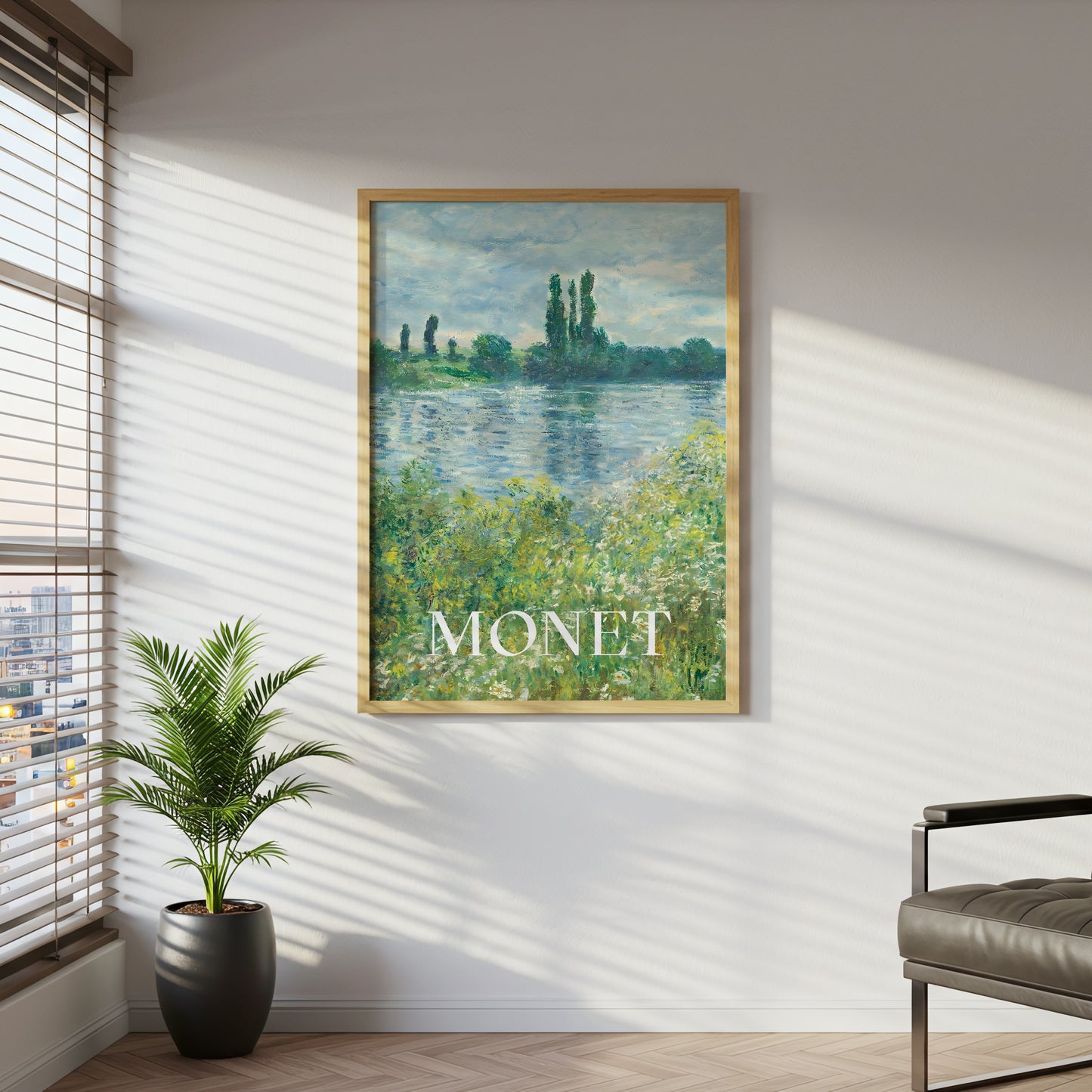 Monet Impressionist River Landscape Canvas Wall Art, Nature Scenery Canvas Wall Art, Classic Fine Art Print, Framed Canvas Wall Art for Living Room and Office Decor