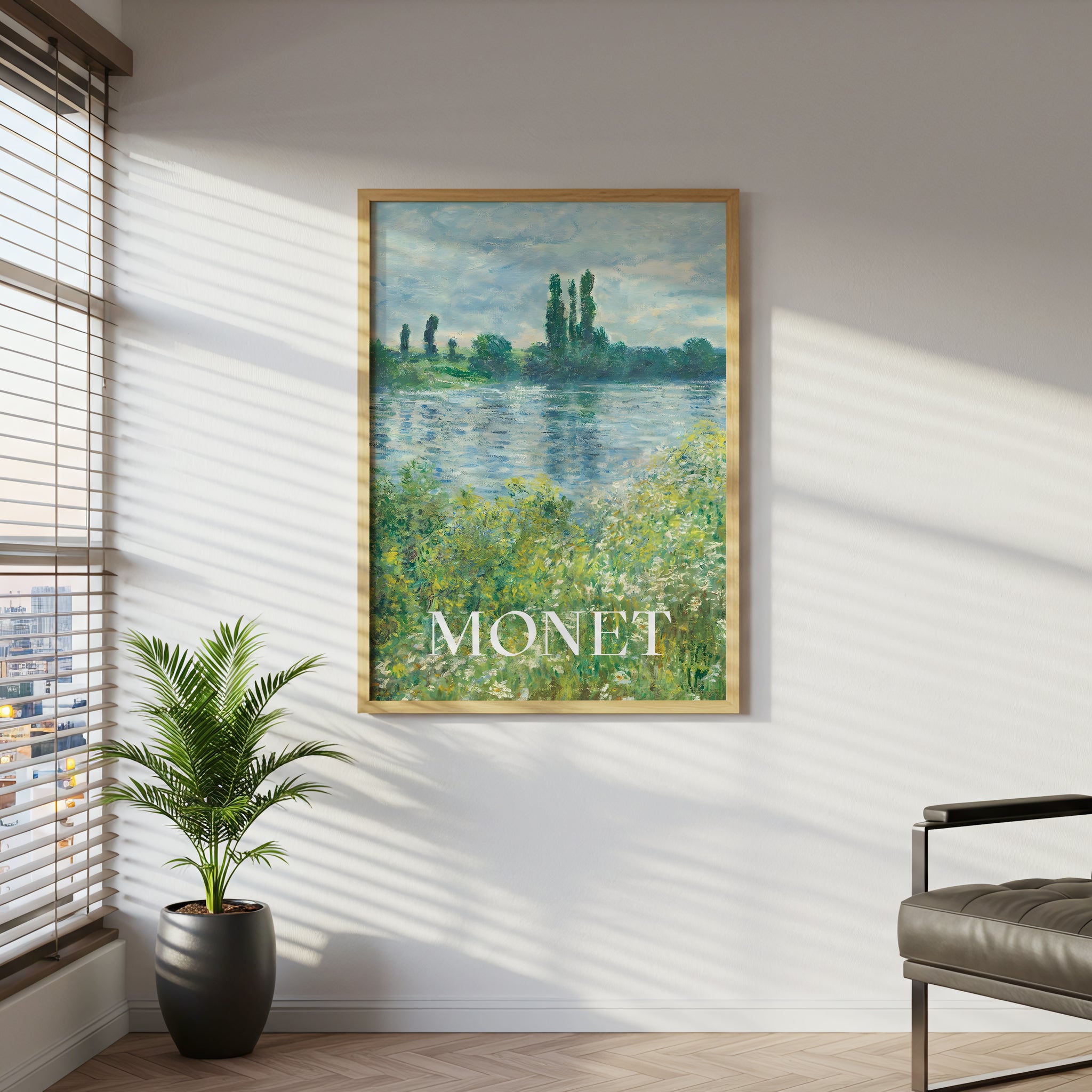 Monet Impressionist River Landscape Canvas Wall Art, Nature Scenery Canvas Wall Art, Classic Fine Art Print, Framed Canvas Wall Art for Living Room and Office Decor