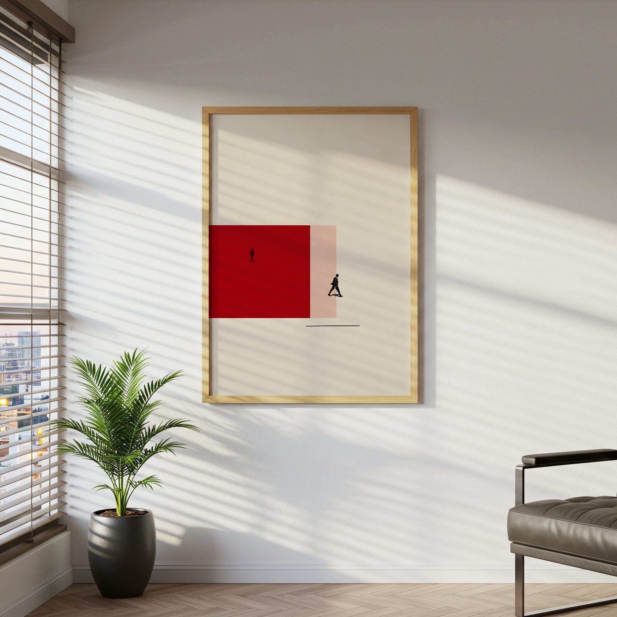 Minimalist Abstract People Art Canvas Wall Art, Modern Red Geometric Print, Contemporary Home Decor, Living Room Accent Piece, Scandinavian Style Wall Hanging